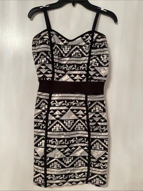 Black and White Strapless Geometric Mini Dress
